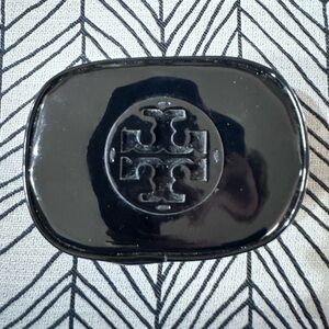 Tory Burch Black Patent Leather Small Makeup Bag Cosmetic Case Logo Medallion